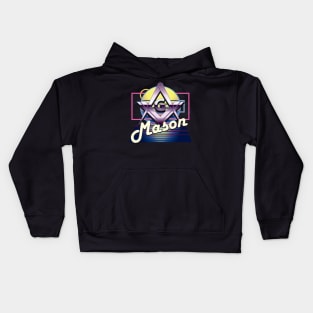 80's Retro Mason Square & Compass Masonic Freemason Kids Hoodie